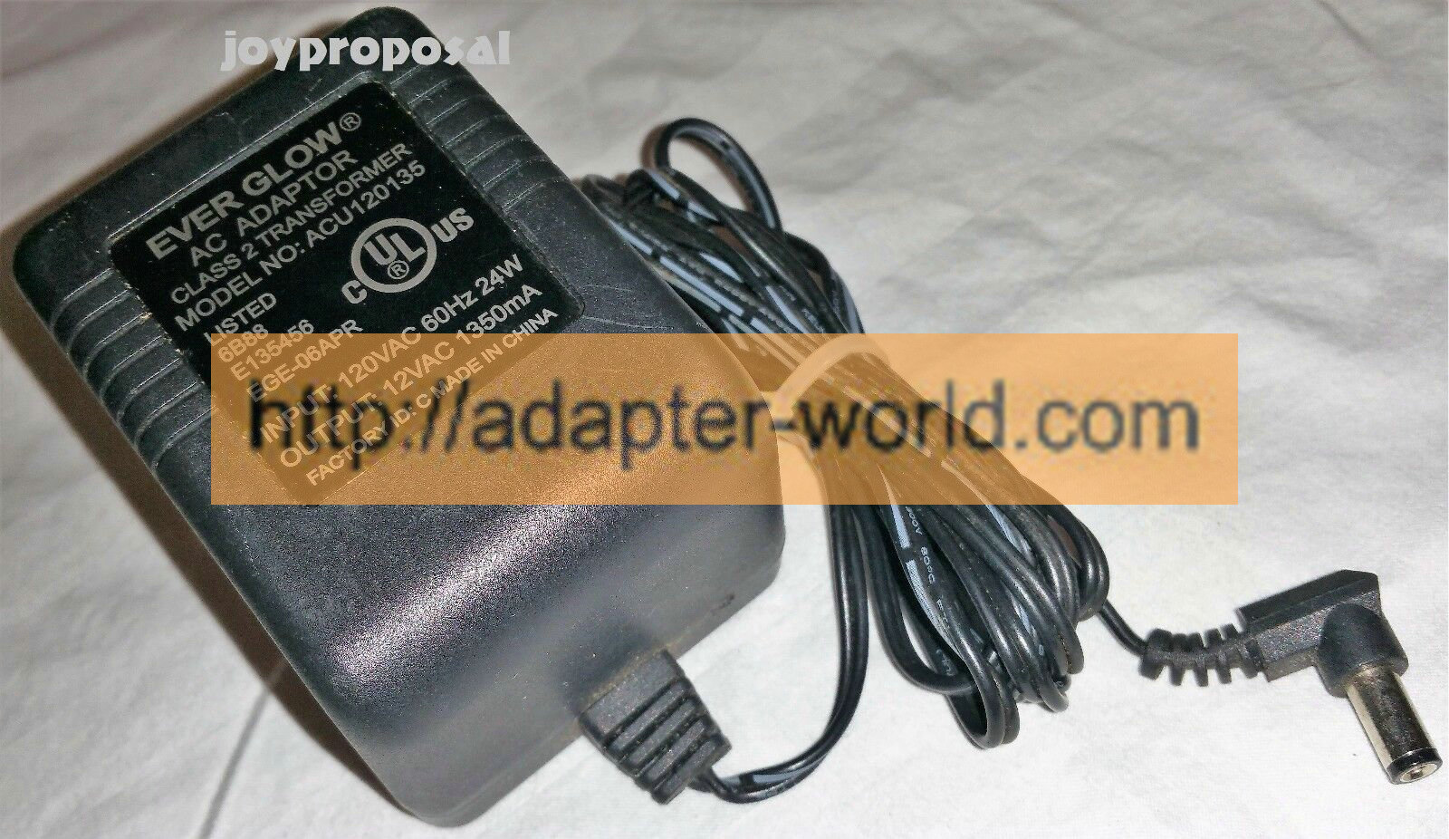 *100% Brand NEW* MODEL ACU120135 EVER GLOW 12VAC 850mA AC/AC WALL WART POWER SUPPLY ADAPTER